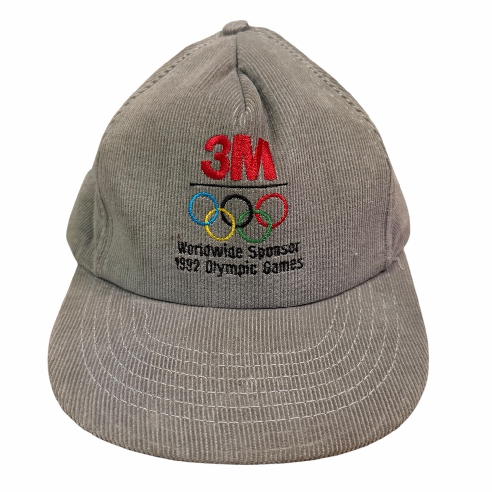 1992 Olympic Games 3M Gray Corduroy Baseball Cap with Olympic Logo